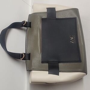 Rare ZAC Zac Posen Leather Cowhide Brigette Black, Taupe & Cream Belted Satchel